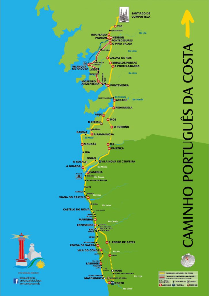 Mapa do Caminho Português da Costa