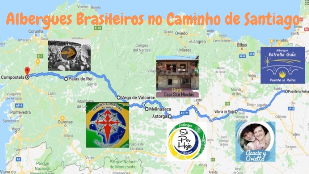 Albergues Brasileiros no Caminho de Santiago: mapa